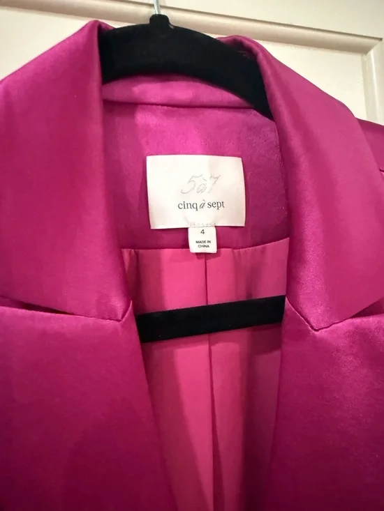 cinq a sept Hot Pink Satin Blazer Dress with Feather Hem - Picture 4 of 4